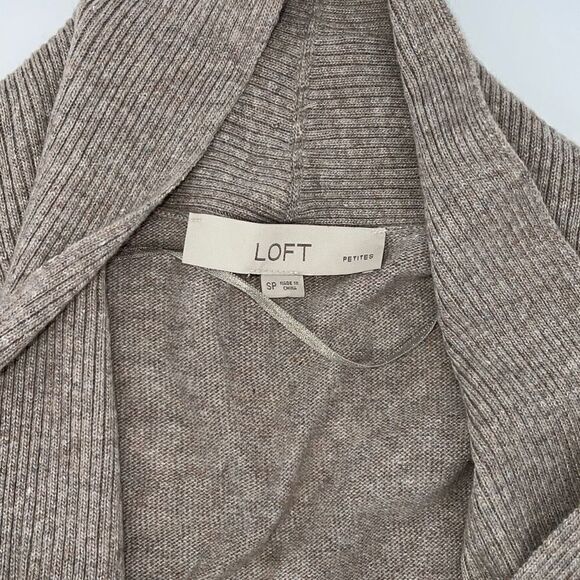 LOFT Womens Cardigan Sweater Open Front Ribbed Long Sleeve Gray Tan Small Petite - Picture 4 of 6